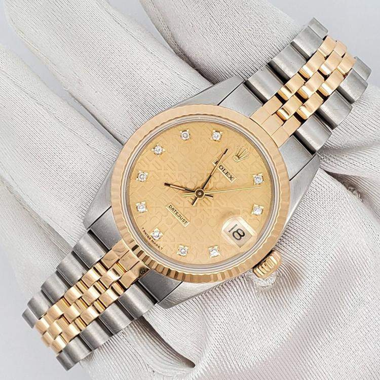 Pre Owned Rolex Datejust 68273 Automatic Champagne 18k Yellow Gold Stainless Steel Women's Wristwatch 31 mm