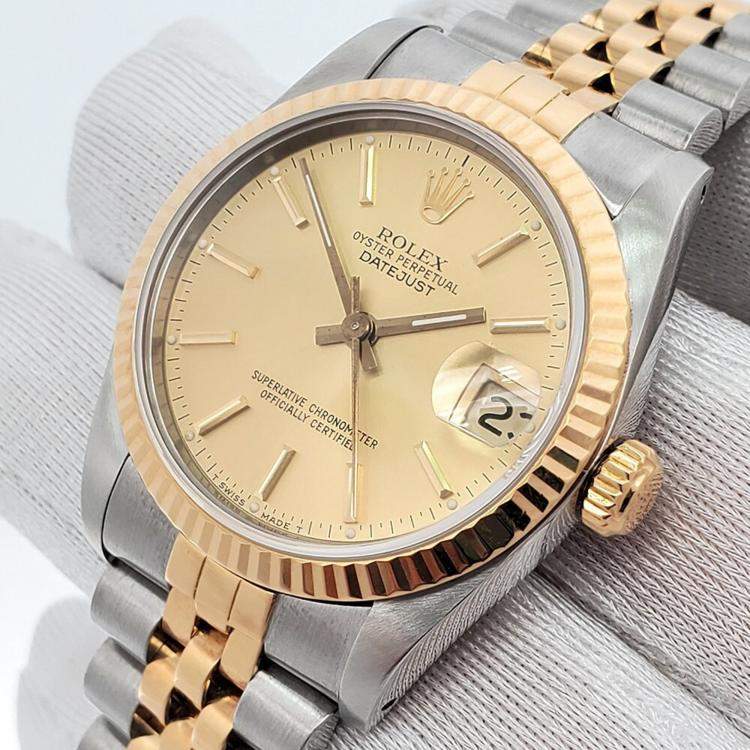 Pre Owned Rolex Datejust 68273 Automatic Champapgne 18k Yellow Gold Stainless Steel Women's Wristwatch 31 mm