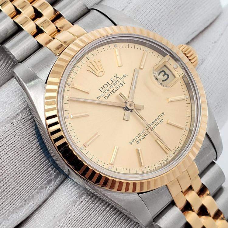 Pre Owned Rolex Datejust 68273 Automatic Champapgne 18k Yellow Gold Stainless Steel Women's Wristwatch 31 mm