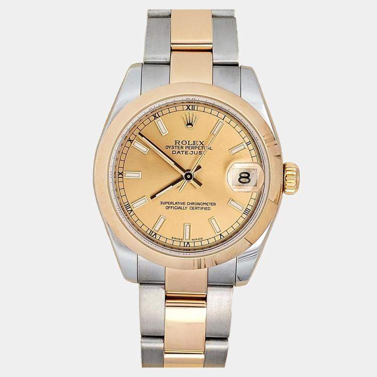 Pre Owned Rolex Datejust 178243 Automatic Champagne 18K Yellow Gold Stainless Steel Men's Wristwatch 31 mm