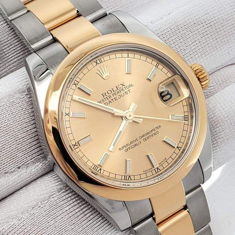 Pre Owned Rolex Datejust 178243 Automatic Champagne 18K Yellow Gold Stainless Steel Men's Wristwatch 31 mm