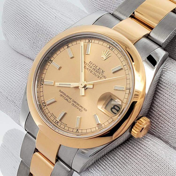 Pre Owned Rolex Datejust 178243 Automatic Champagne 18K Yellow Gold Stainless Steel Men's Wristwatch 31 mm