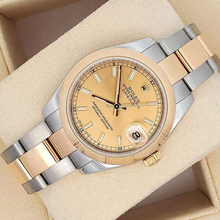 Pre Owned Rolex Datejust 178243 Automatic Champagne 18K Yellow Gold Stainless Steel Men's Wristwatch 31 mm