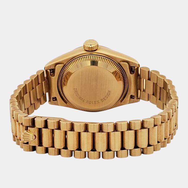 Pre Owned Rolex President Datejust 69178 Automatic Champagne Diamond 18K Yellow Gold Women's Wristwatch 26 mm