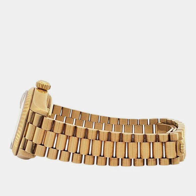 Pre Owned Rolex President Datejust 69178 Automatic Champagne Diamond 18K Yellow Gold Women's Wristwatch 26 mm
