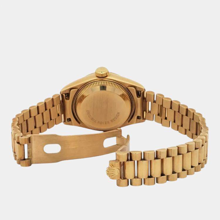 Pre Owned Rolex President Datejust 69178 Automatic Champagne Diamond 18K Yellow Gold Women's Wristwatch 26 mm