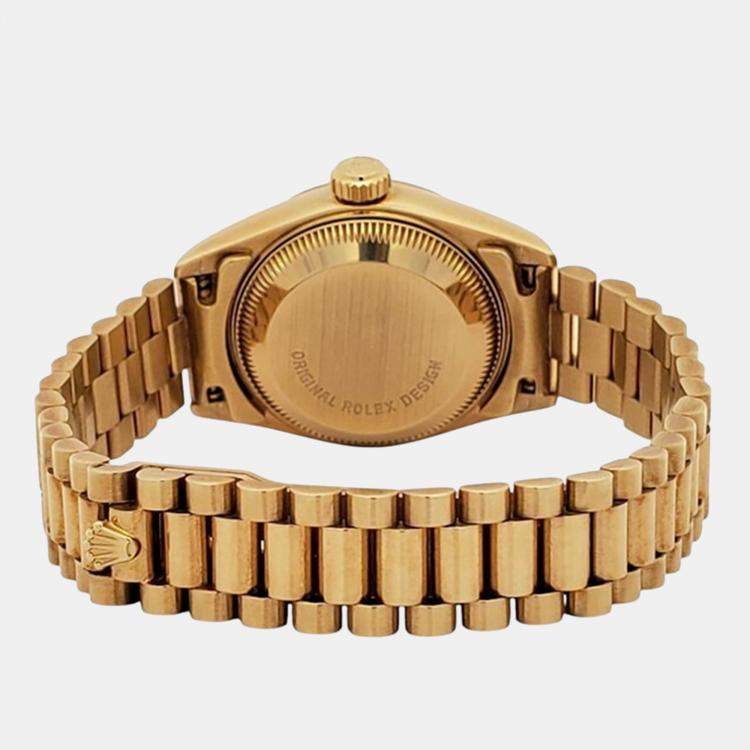 Pre Owned Rolex President Datejust 69178 Automatic Champagne Diamond 18K Yellow Gold Women's Wristwatch 26 mm