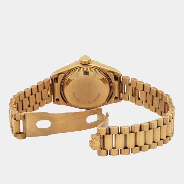 Pre Owned Rolex President Datejust 69178 Automatic Champagne Diamond 18K Yellow Gold Women's Wristwatch 26 mm