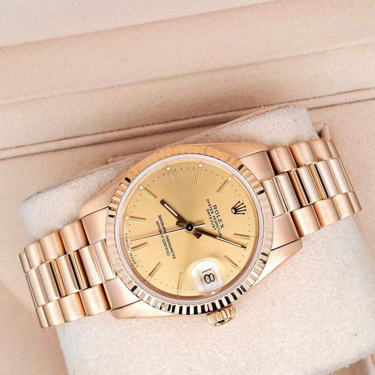 Pre Owned Rolex Datejust 68278 Automatic Champagne 18K Yellow Gold Women’s Wristwatch 31 mm