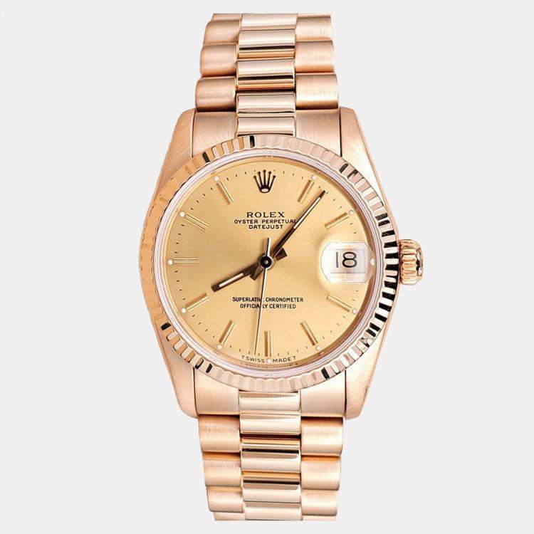 Pre Owned Rolex Datejust 68278 Automatic Champagne 18K Yellow Gold Women’s Wristwatch 31 mm