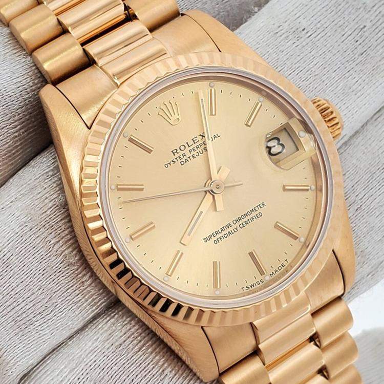 Pre Owned Rolex Datejust 68278 Automatic Champagne 18K Yellow Gold Women’s Wristwatch 31 mm