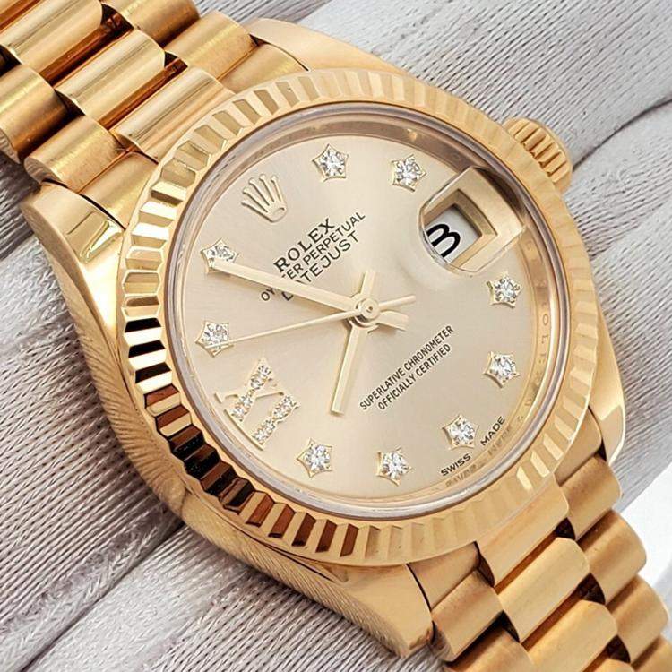 Pre Owned Rolex President Datejust 279178 Automatic Diamond 18K Yellow Gold Women’s Wristwatch 28 mm