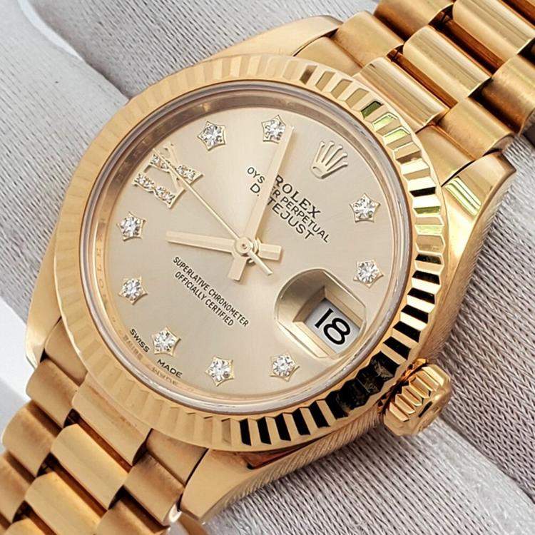 Pre Owned Rolex President Datejust 279178 Automatic Diamond 18K Yellow Gold Women’s Wristwatch 28 mm