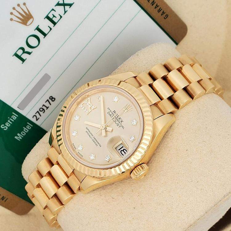 Pre Owned Rolex President Datejust 279178 Automatic Diamond 18K Yellow Gold Women’s Wristwatch 28 mm