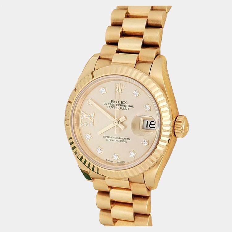 Pre Owned Rolex President Datejust 279178 Automatic Diamond 18K Yellow Gold Women’s Wristwatch 28 mm