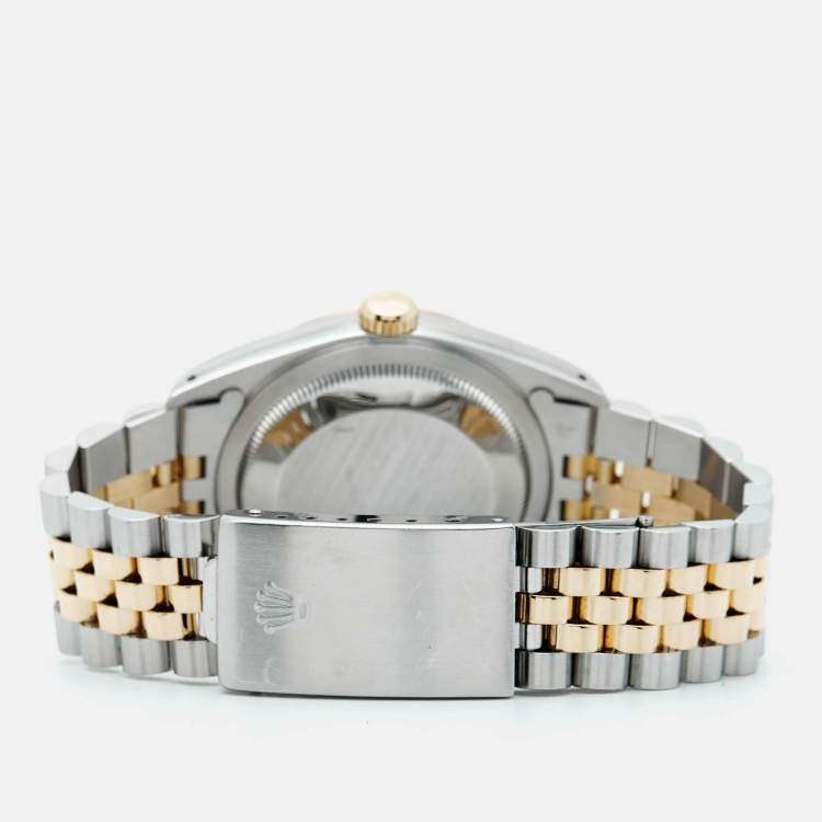 Pre Owned Rolex Champagne Diamond 18K Yellow Gold Stainless Steel Datejust 16233 Unisex Wristwatch 36 mm