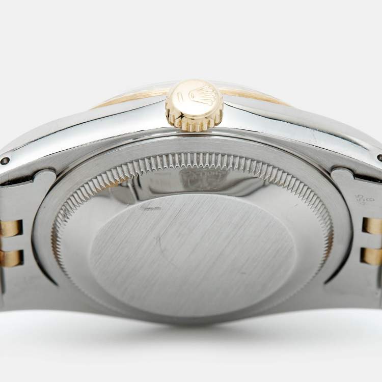Pre Owned Rolex Champagne Diamond 18K Yellow Gold Stainless Steel Datejust 16233 Unisex Wristwatch 36 mm