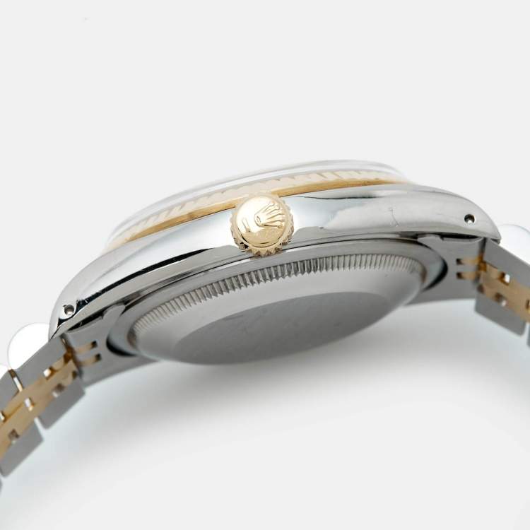 Pre Owned Rolex Champagne Diamond 18K Yellow Gold Stainless Steel Datejust 16233 Unisex Wristwatch 36 mm