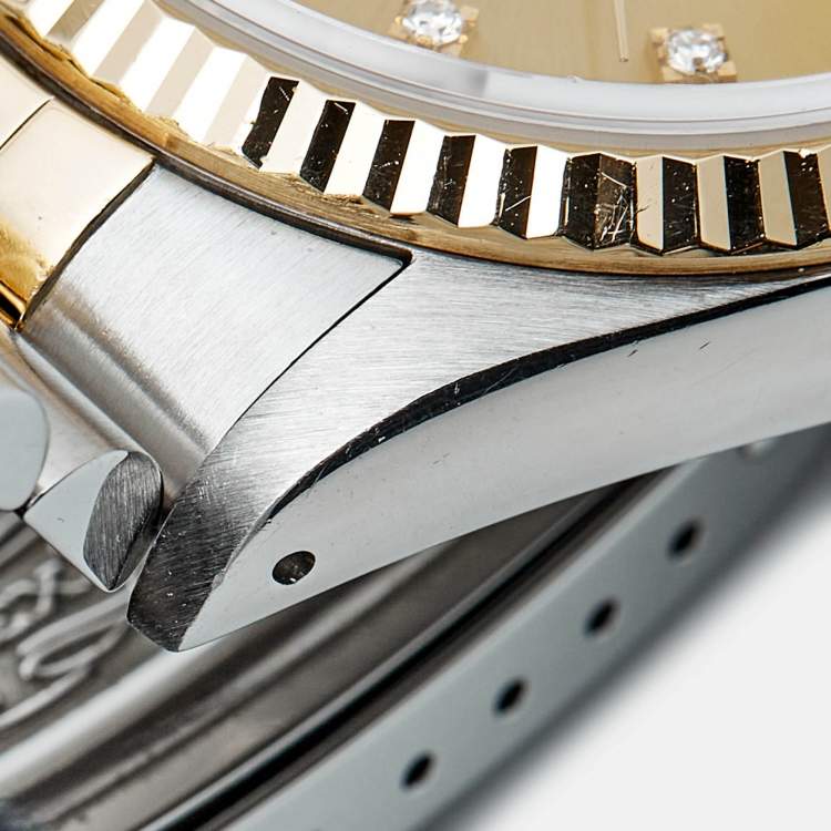 Pre Owned Rolex Champagne Diamond 18K Yellow Gold Stainless Steel Datejust 16233 Unisex Wristwatch 36 mm