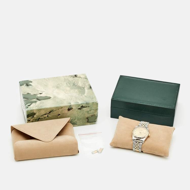 Pre Owned Rolex Champagne Diamond 18K Yellow Gold Stainless Steel Datejust 16233 Unisex Wristwatch 36 mm