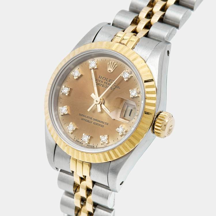 Pre Owned ساعة يد نسائية رولكس ديت جست 69173  ستانلس ستيل ذهب أصفر عيار 18 ألماس شامبانيا 26 مم