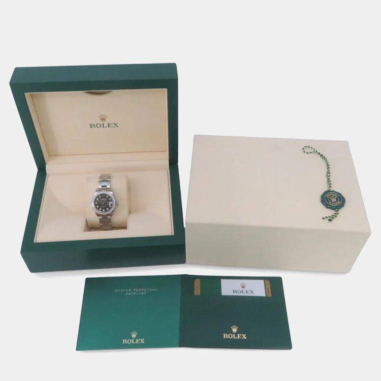 Pre Owned Rolex Datejust 279384RBR Automatic Grey 18k White Gold Stainless Steel Women's Wristwatch 28 mm