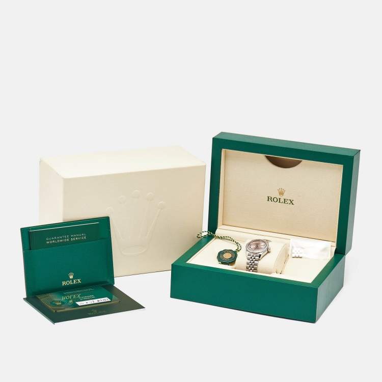 Pre Owned Rolex Pink 18k White Gold Diamond Oystersteel Datejust 279384RBR Women's Wristwatch 28 mm 