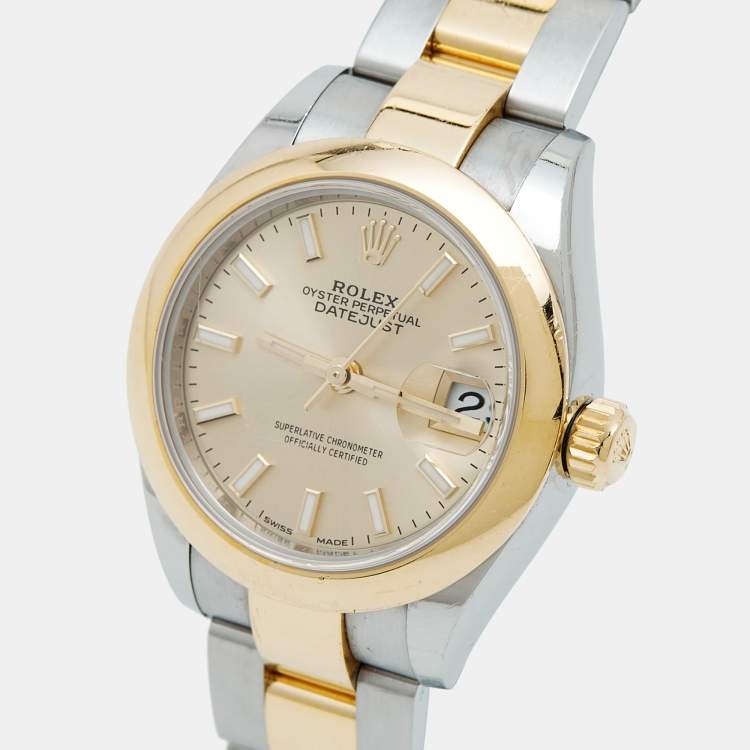 مملوكة مسبقًا ساعة يد نسائية رولكس ديت جست M279163-0002 ذهب أصفر عيار 18 أويسترستيل شامبانيا 28مم