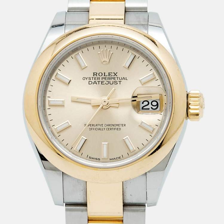 مملوكة مسبقًا ساعة يد نسائية رولكس ديت جست M279163-0002 ذهب أصفر عيار 18 أويسترستيل شامبانيا 28مم