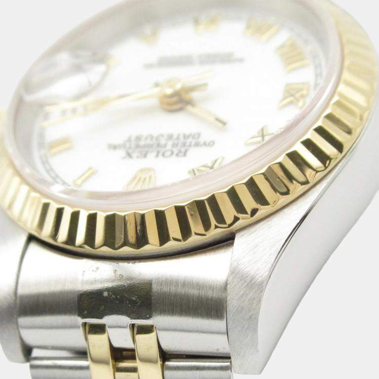 Pre Owned Rolex Datejust 69173 Automatic White 18k Yellow Gold Stainless Steel Women's Wristwatch 26 mm