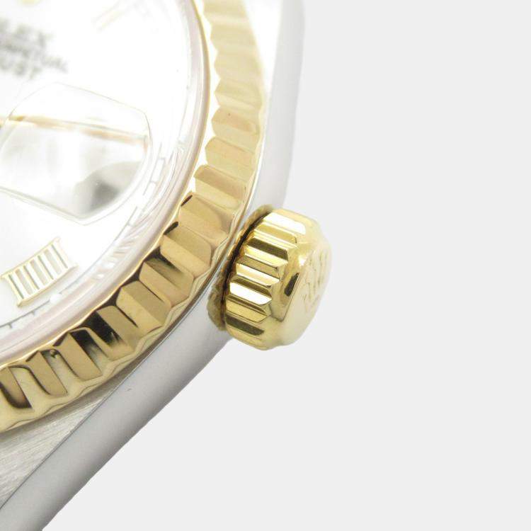 Pre Owned Rolex Datejust 69173 Automatic White 18k Yellow Gold Stainless Steel Women's Wristwatch 26 mm