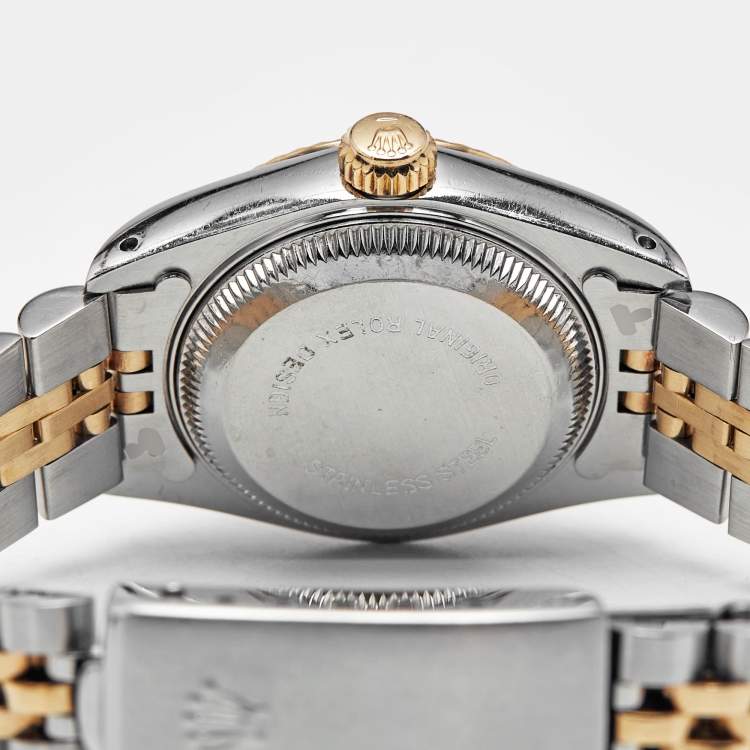 مملوكة مسبقًا Rolex Datejust 69173 Champagne Dial Diamond 18K Yellow Gold Stainless Steel Women's Wristwatch 26 mm