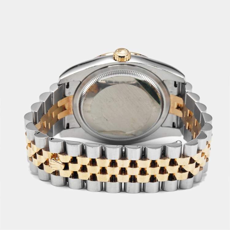 مملوكة مسبقًا ساعة يد رجالية رولكس ديت جست 116243-0018 ذهب أصفر عيار 18 وستانلس ستيل وألماس وصدف بيضاء 36 مم