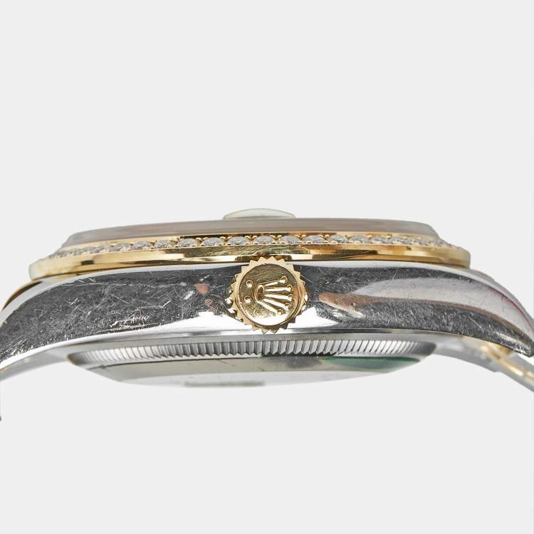 مملوكة مسبقًا ساعة يد رجالية رولكس ديت جست 116243-0018 ذهب أصفر عيار 18 وستانلس ستيل وألماس وصدف بيضاء 36 مم