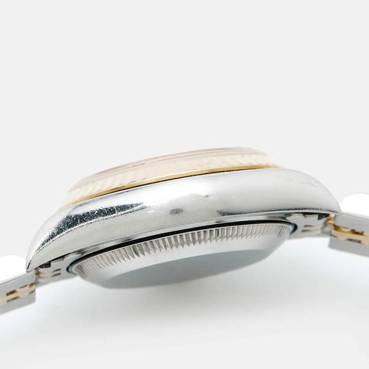 Pre Owned Rolex Datejust 69173 Champagne Dial Diamond 18K Yellow Gold Stainless Steel Women's Wristwatch 26 mm