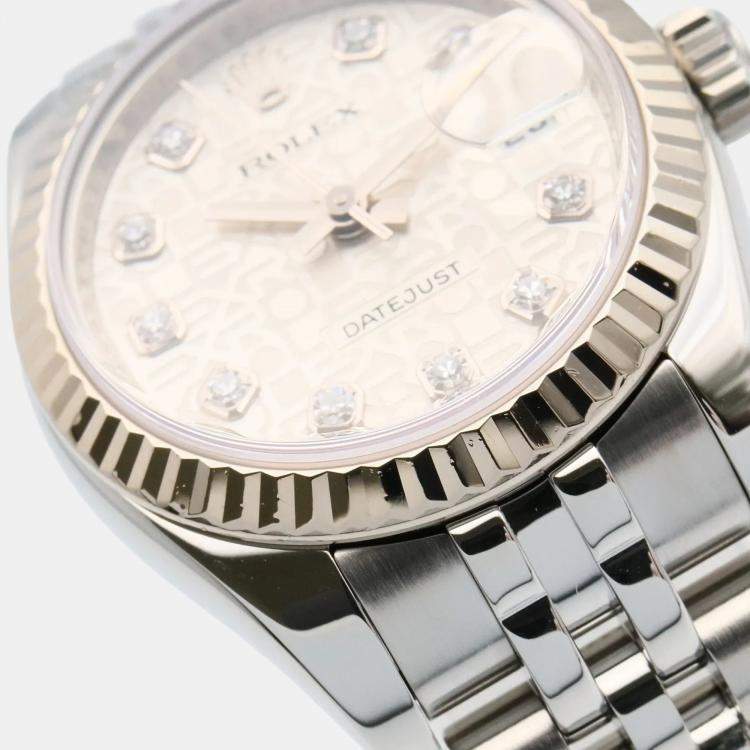 Pre Owned Rolex Datejust 179174 Automatic Silver 18k White Gold Stainless Steel Women's Wristwatch 26 mm