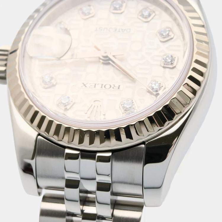 Pre Owned Rolex Datejust 179174 Automatic Silver 18k White Gold Stainless Steel Women's Wristwatch 26 mm