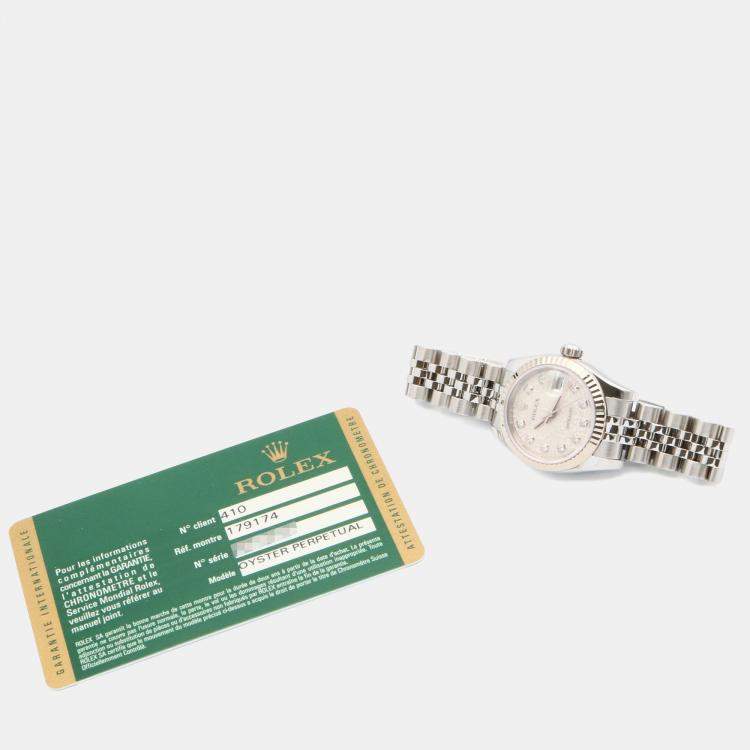 Pre Owned Rolex Datejust 179174 Automatic Silver 18k White Gold Stainless Steel Women's Wristwatch 26 mm