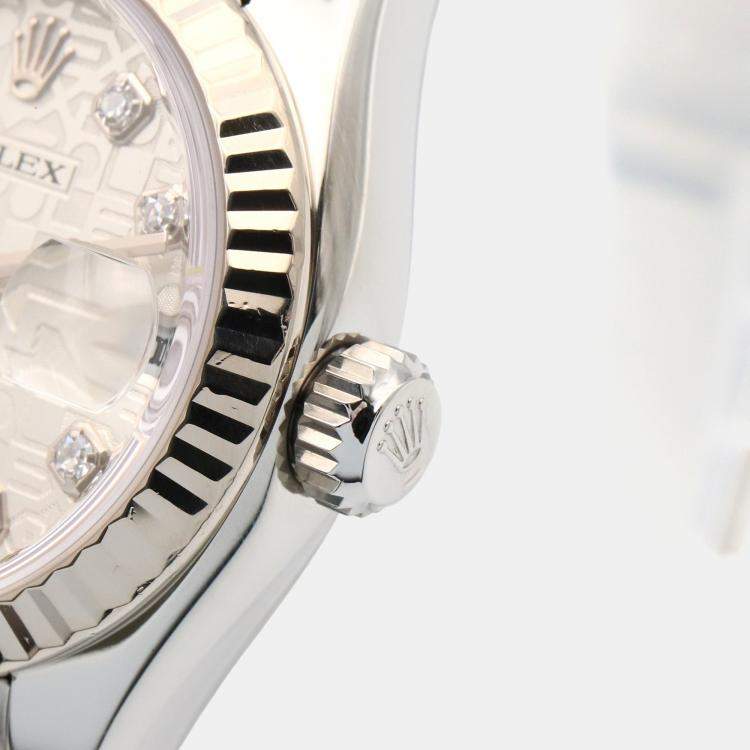 Pre Owned Rolex Datejust 179174 Automatic Silver 18k White Gold Stainless Steel Women's Wristwatch 26 mm