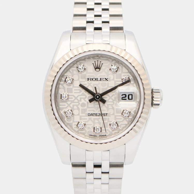 Pre Owned Rolex Datejust 179174 Automatic Silver 18k White Gold Stainless Steel Women's Wristwatch 26 mm