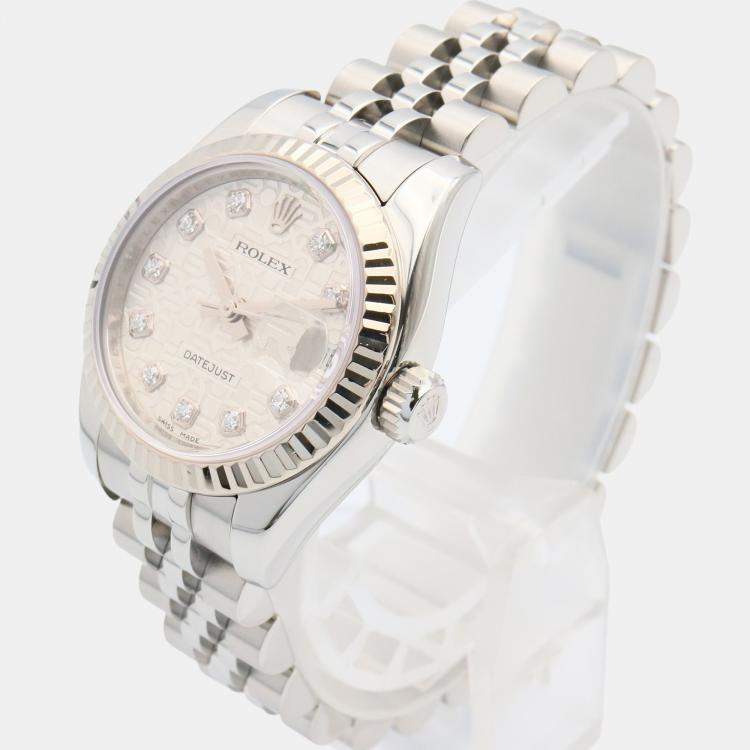 Pre Owned Rolex Datejust 179174 Automatic Silver 18k White Gold Stainless Steel Women's Wristwatch 26 mm