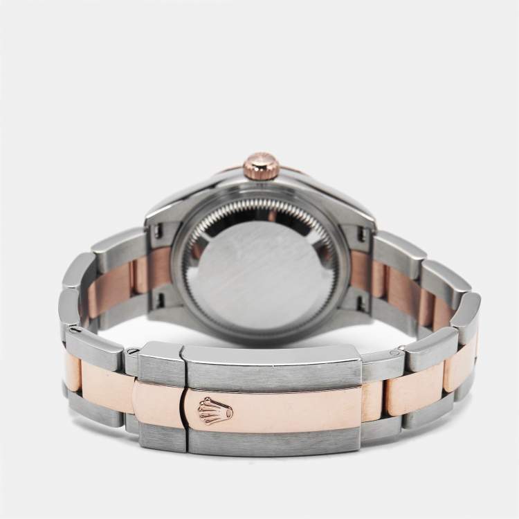 مملوكة مسبقًا ساعة يد نسائية رولكس ديت جست M279171-0008 ذهب إيفرروز عيار 18 وألماس وقرص أخضر زيتوني مقاس 28مم