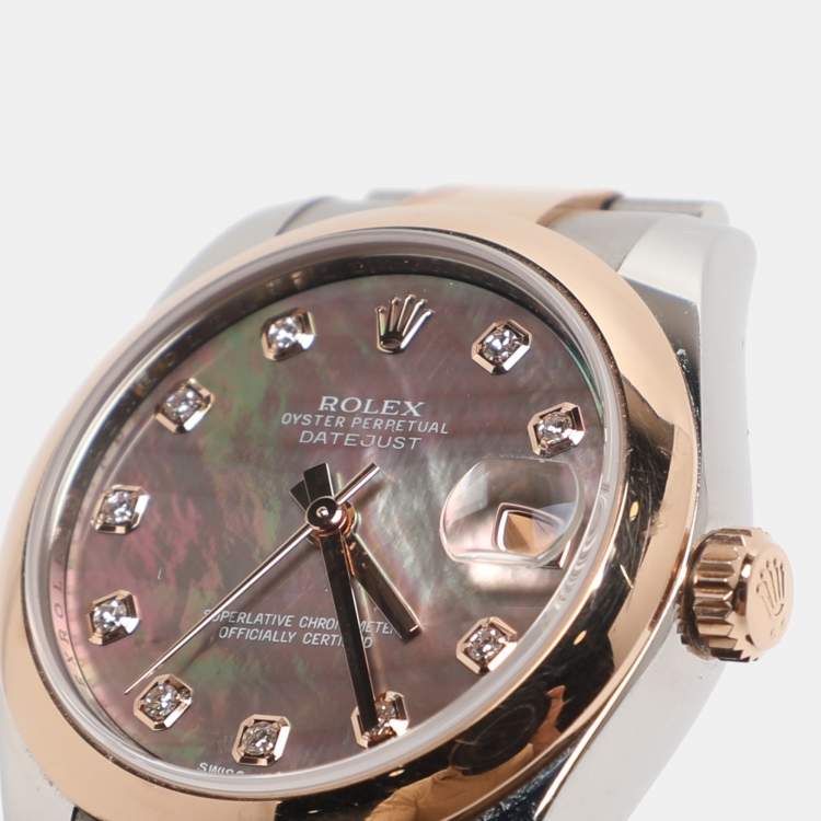 Pre Owned ساعة يد نسائية رولكس ديت جست 178241 ستانلس ستيل وذهب وردي عيار 18 ألماس صدف سوداء 31 مم