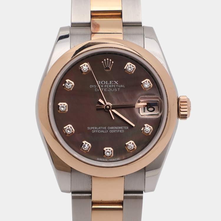 Pre Owned ساعة يد نسائية رولكس ديت جست 178241 ستانلس ستيل وذهب وردي عيار 18 ألماس صدف سوداء 31 مم