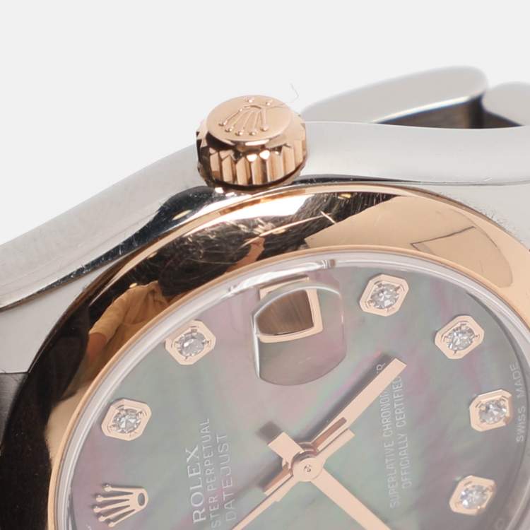 Pre Owned ساعة يد نسائية رولكس ديت جست 178241 ستانلس ستيل وذهب وردي عيار 18 ألماس صدف سوداء 31 مم