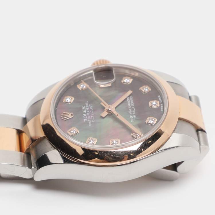 Pre Owned ساعة يد ن سائية رولكس ديت جست 178241 ستانلس ستيل وذهب وردي عيار 18 ألماس صدف سوداء 31 مم