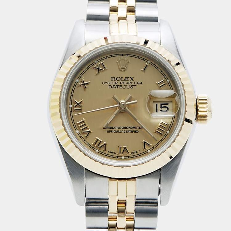 Pre Owned Rolex Datejust 69173 Champagne Dial 18k Yellow Gold Stainless Steel Women's Wristwatch 26 mm
