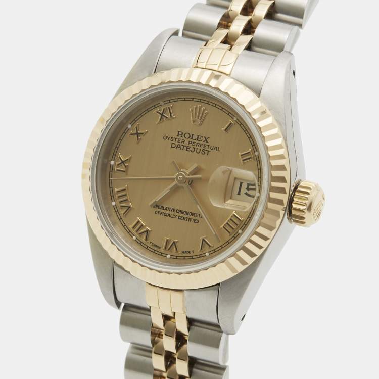 Pre Owned Rolex Datejust 69173 Champagne Dial 18k Yellow Gold Stainless Steel Women's Wristwatch 26 mm