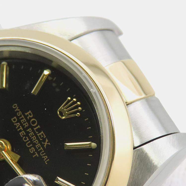 Pre Owned Rolex Datejust 69163 Automatic Black 18K Yellow Gold Stainless Steel Women's Wristwatch 26 mm