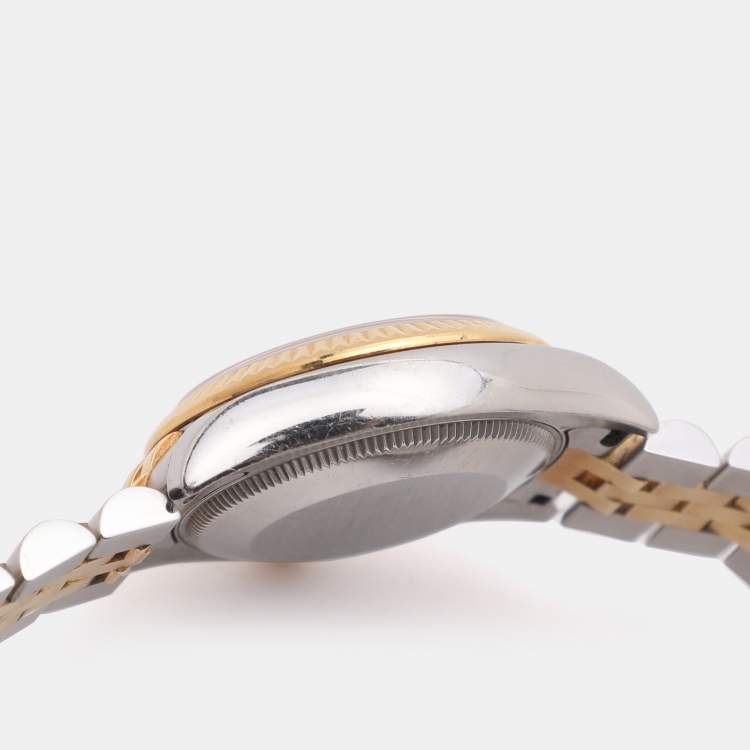 Pre Owned Rolex Datejust 178273 Black Mother Of Pearl Diamond 18K Yellow Gold Stainless Steel Women's Wristwatch 31 mm